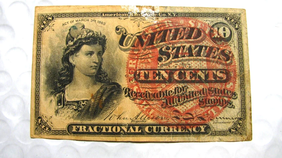 1863 10 Cents  Fractional Currency Note  National Banknote Company of NY  S513 - Image 1 of 3