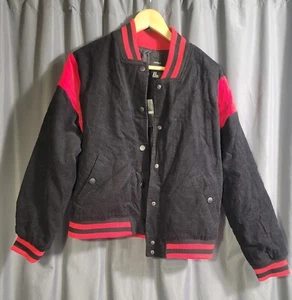 Forever 21 Corduroy Black Red Casual Button Down Jacket Womens Size Medium NWT - Picture 1 of 8