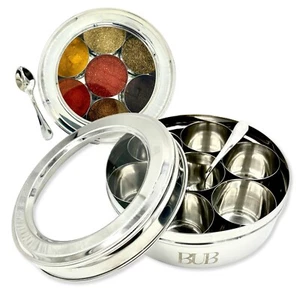 Masala Dabba 18.5cm Indian Spice Tin Stainless Steel Masala Dabba 7 pots - Picture 1 of 5