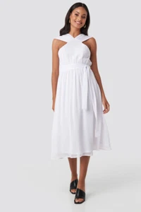 NA-KD women's dress wide strap halter neck midi dress white, 38 - Picture 1 of 4