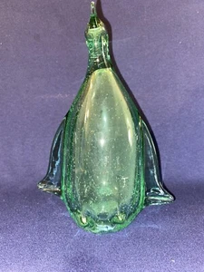 VINTAGE MUNDGEBLASENER KUNSTGLAS PINGUIN BRIEFBESCHWERER FIGUR KLAR BLAU 9" HOCH - Bild 1 von 9