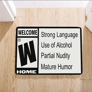 Funny Novelty Welcome Home Mat Mancave Rug Warning Sign Gift Non Slip Indoors - Picture 1 of 7