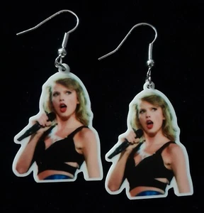 Handmade Acrylic Taylor Swift Dangle Fashion Earrings With Silver Tone Hooks - Picture 1 of 1