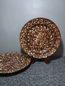 2 x Royal Cumberland for Royal Copenhagen Brown White Sponge Pottery Plate 10” - Photo 1/7
