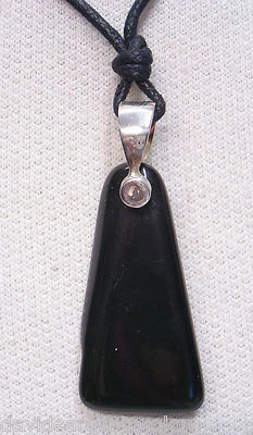 Ciondolo in ARGENTO 925 con OSSIDIANA naturale e girocollo - pietra dura - - Immagine 1 di 3