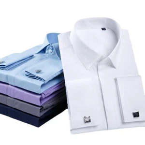 Mens Long Sleeves Shirts French Cuff Business Work Formal Dress Multicolor Shirt - Picture 1 of 24