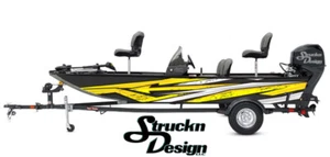 Boat Wrap White Black Yellow Vinyl Graphic Decal Kit Fish Fishing Abstract Lines - Picture 1 of 1