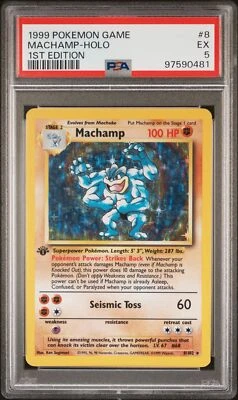 1999 POKEMON GAME ORIGINAL BASE SET - WOTC #8 MACHAMP 1ST EDITION HOLO PSA 5 - Image 1 of 2