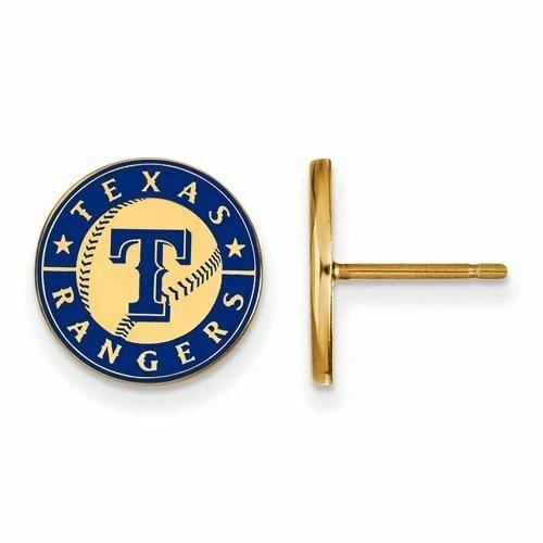 Pendientes de disco pequeños esmaltados MLB Texas Rangers chapados en oro SS Foto 1 de 1