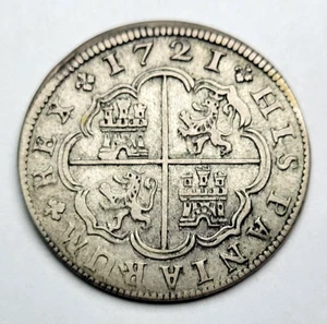 1721 Spanish Madrid Silver 2 Reales Early American Pocket Change PISTAREEN COIN - Bild 1 von 2