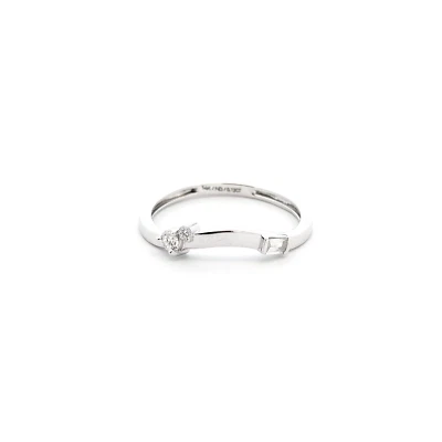 14k White Gold Luxury Stackable Ring with Natural Baguette and Round Cut Diamond - Image 1 of 3