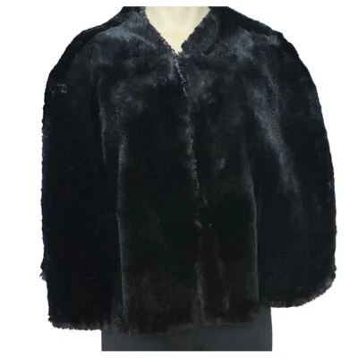 Винтажный мягкий черный животных меха подлинный открытый плащ шаль надежном качели пальто один размер - Изображение 1 из 4
