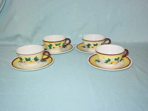 Vintage Vernonware Brown Eyed Susan Hand Painted 4 Cups & 4 Saucers - Picture 1 of 7
