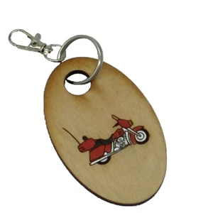 Llavero de madera hecho a mano grabado con láser y pintado a mano para motocicleta - Imagen 1 de 3