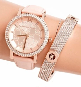 NWT MICHAEL KORS COREY ROSE GOLD PINK LEATHER CRYSTALS WOMEN WATCH MK2987 $200 - Picture 1 of 4