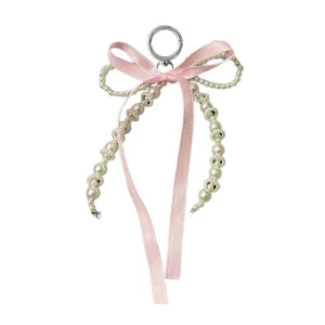 Heart Shaped Keychain Bowknot Pearls Ornament Hanging Charm Decorative Gift - Picture 1 of 8