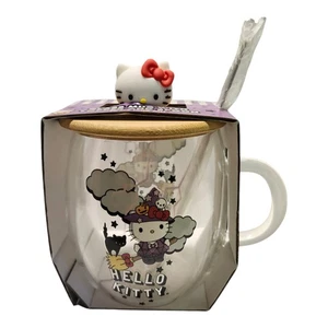 2023 Sanrio Hello Kitty Halloween Bruja Gato Taza de Vidrio Bambú Tapa Cuchara - Imagen 1 de 1