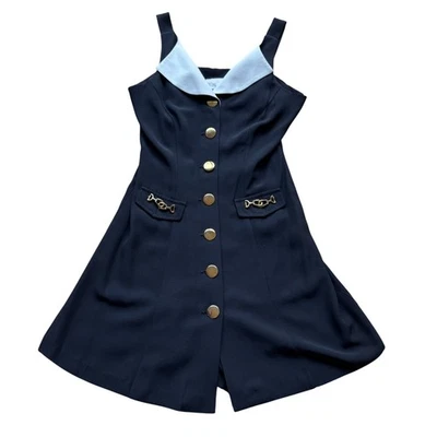Винтажный кэш размер 10 черный кнопка спереди без рукавов Детский комбинезон с золотой цепочкой акценты - Изображение 1 из 4