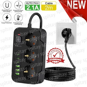 Regleta de enchufes 3 compartimentos 6 USB enchufe múltiple con enchufe plano e interruptor - Imagen 1 de 16