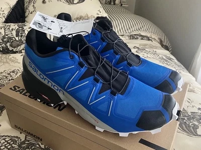 Salomon Speedcross 5 Trail Running Hiking Shoe Skydiver Black White Men 11.5 NEW - Image 1 of 4