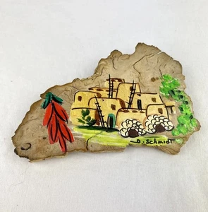 Vtg Painted Burl Wood Magnet Artist D. Schmidt Signed Southwest Adobe Native - Picture 1 of 7