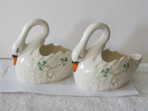 Lovely Belleek Ireland Shamrock Swan Votive Candle Holder Set of (2) - Picture 1 of 5