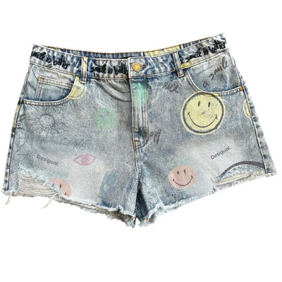 Desigual смайлик джинсовой ткани Jean шорты женщин 16 США 44 ЕС искусственно состаренный гранж Skater новый с Ярлыками - Изображение 1 из 4