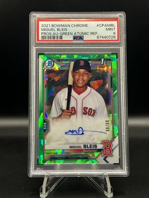 2021 Bowman Chrome Miguel Bleis Auto Green Atomic Refractor 1st #60/99 PSA 9 10 - Image 1 of 2