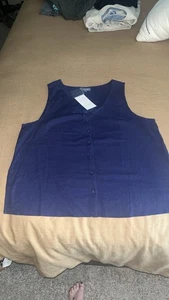 NWT ModCloth Sleeveless Navy Blue Button Front Top Size XL Bow Detail - Picture 1 of 10