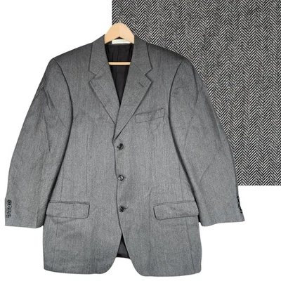 Vtg John W Nordstrom Cashmere Blazer 42R Men Herringbone Gray Italy Canada Retro - Image 1 of 4