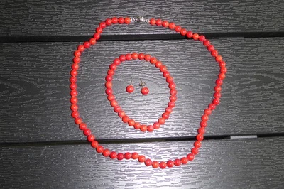 Schmuckset Kette Armband Ohrstecker rote Perlen - Bild 1 von 2