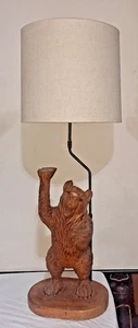VINTAGE CARVED BLACK FOREST BEAR TABLE LAMP NO SHADE OR PLATE - Picture 1 of 16