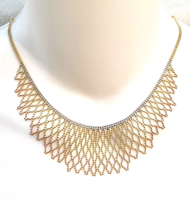 Collar Babero Cleopatra Malla Cadena MicroCuentas Oro Tricolor 14K 14,2 gramos Foto 1 de 4