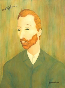 MODIGLIANI RARE PORTRAIT OF VINCENT VAN GOGH UNIQUE ORIGINAL OIL PAINTING SIGNED - Picture 1 of 3