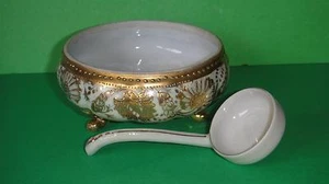 Antique Nippon hand painted porcelain bowl & spoon ladle Japan - Picture 1 of 12