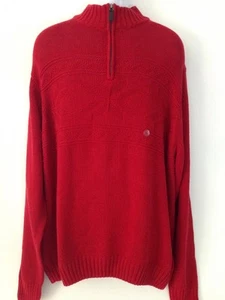 Mens Chaps Pullover Sweater Jumper Zip Mock Neck Red Holiday Print Cotton  XL - Picture 1 of 10