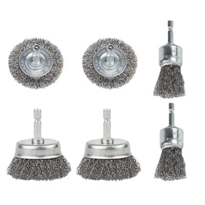 6 Pcs Wire Brush Drill Set, Carbon Steel Rust Removal Wheel, Cup Brush,Pen Brush - Picture 1 of 5