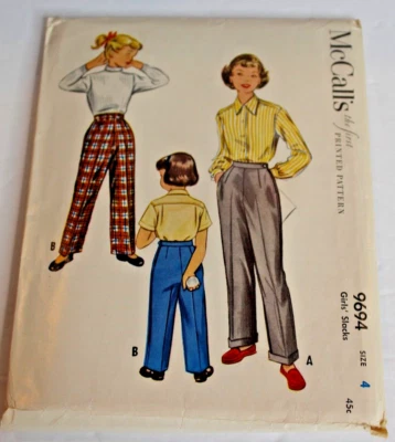 Vintage McCall's 9694 Sewing Pattern - Size 4 - Girls' Slacks Pants - 1954 - Image 1 of 2