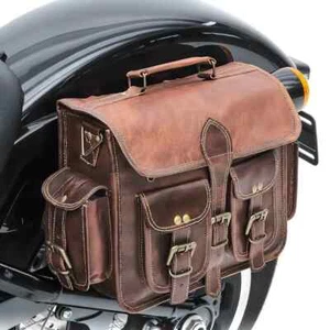 2 pcs Brown Universal Real Leather Motorcycle Saddle Bag Panniers Luggage Bags - Picture 1 of 11