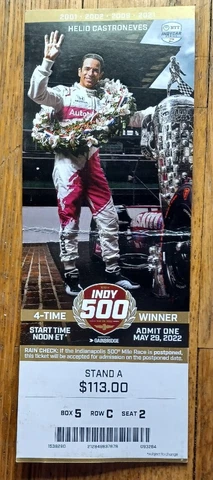 2022 Indianapolis Indy 500 Ticket Stub Helio Castroneves Marcus Ericsson Creased Cover