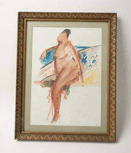 Abstract Nude Painting (R5L) Signed T Drabkin '61 Original Art Sketch Painting - Picture 1 of 10