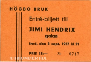 1 1967 JIMI HENDRIX VINTAGE UNBENUTZT FULL TICKET SWEDEN ORANGE laminierter Nachdruck  - Bild 1 von 1