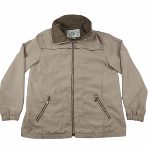 Studio Works hellbraune Polyesterjacke Mantel Reißverschluss Stehkragen waschbar Damen Small - Bild 1 von 12