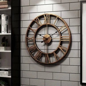 Wall Clock Large Skeleton Metal Roman Vintage Rustic Big Numerals Bronze 60cm - Picture 1 of 7