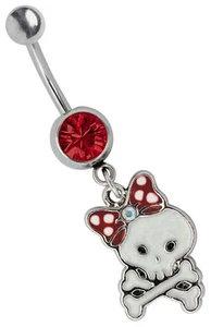 Piercing Ombelico Gioiello Banana Zirconia Sfera E Teschio con Fiocco Pendente - Foto 1 di 2