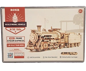 ROKR Maßstab 1:80 Prime Steam Express Holz Modelleisenbahn Bausatz MC501 308 Teile Neu - Bild 1 von 11