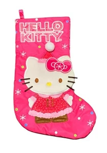 Hello Kitty Christmas Stocking Pink Satin & Fleece Applique 2013 Sanrio - Picture 1 of 5