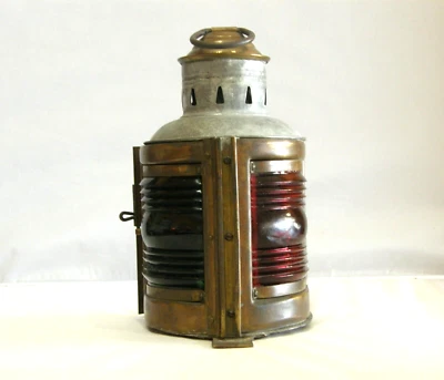 Vintage Antique Marine Nautical Lamp Lantern Green amd Red Glass - Image 1 of 4
