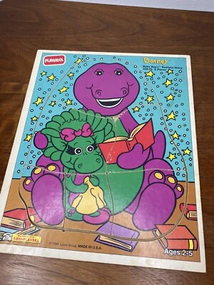 Playskool Vintage Barney Hard Cardboard Puzzle, Baby Bop’s Bedtime 6pc 1993 - Image 1 of 4