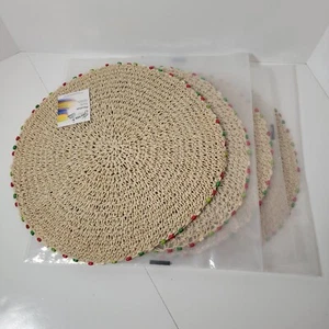 4 New Fiesta Cabo Holiday Bead Placemats 15" Red, Green, White Wood Beads Cat#JK - Picture 1 of 5